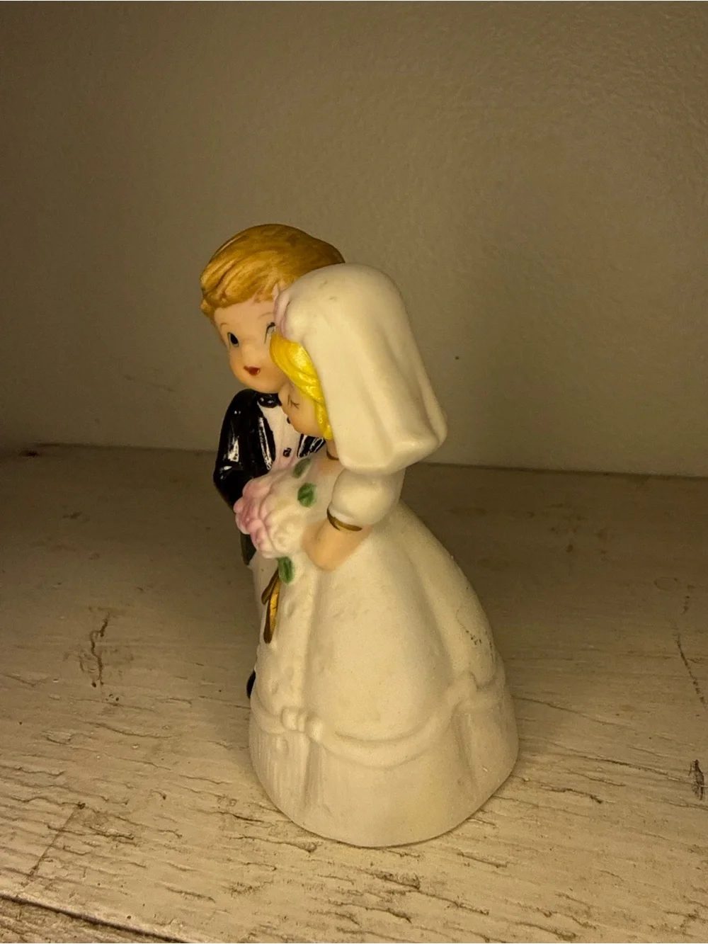 Beautiful Porcelain Bride and Groom Wedding Bell Figurine by J.S.N.Y. Made in Ta